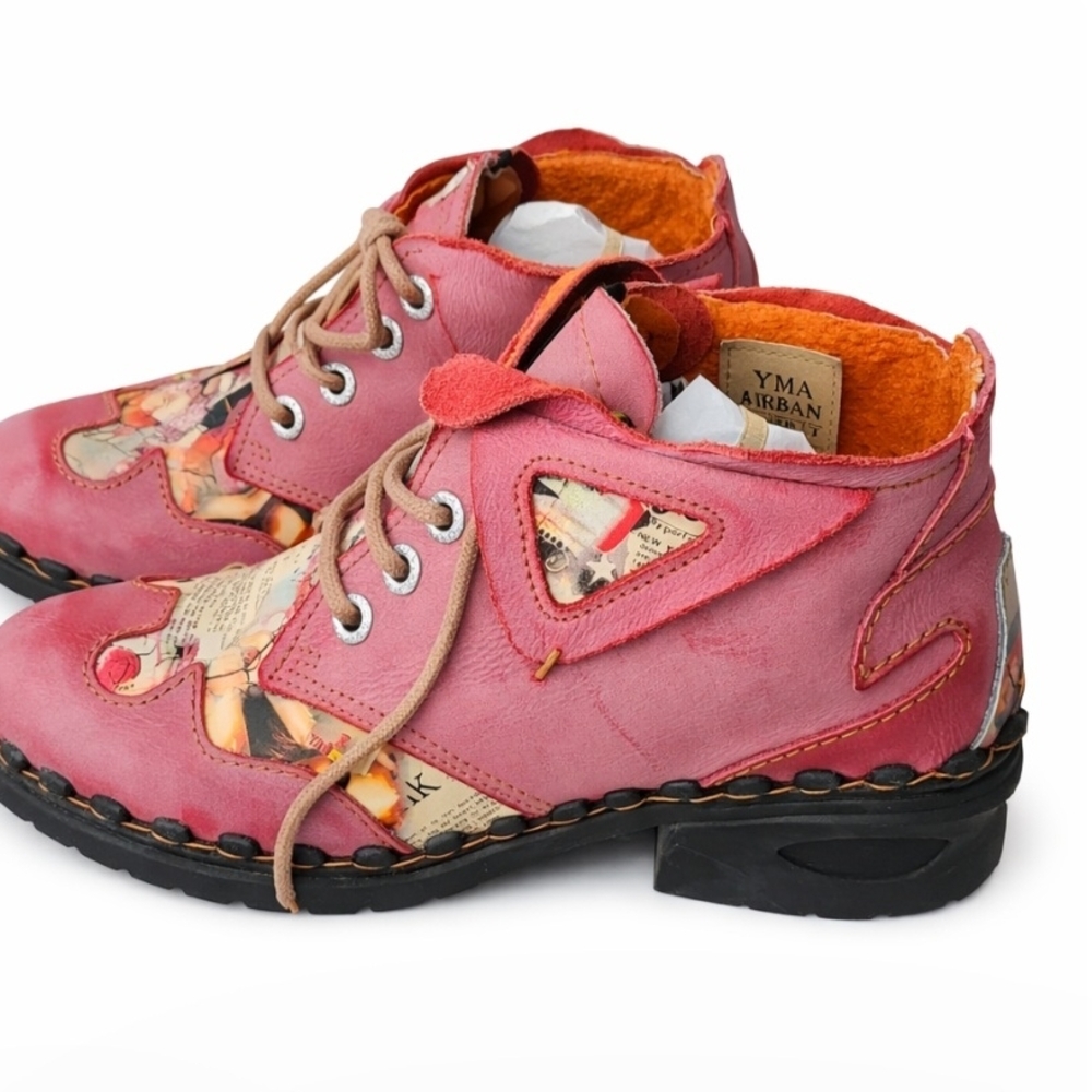 Pink Artistic Ankle Boots Size 8 To 8.5